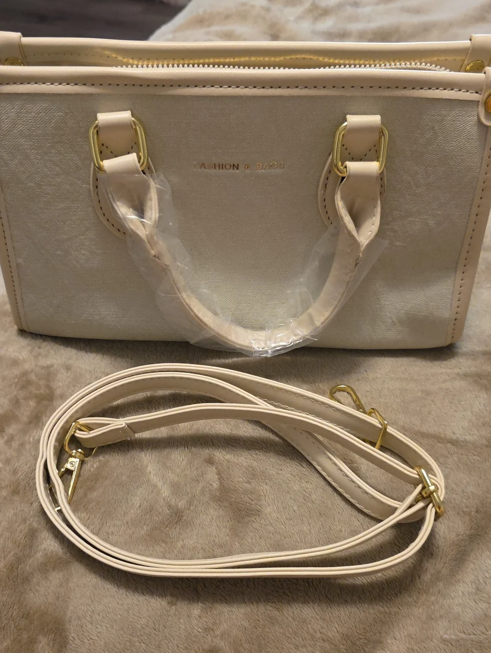 Cream Women’s Satchel with Detachable Strap